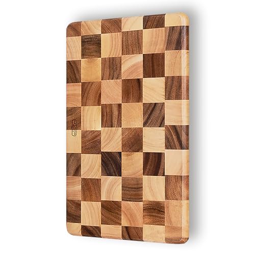 End Grain Acacia Wood Monogram Board with Rounded Thin Edge