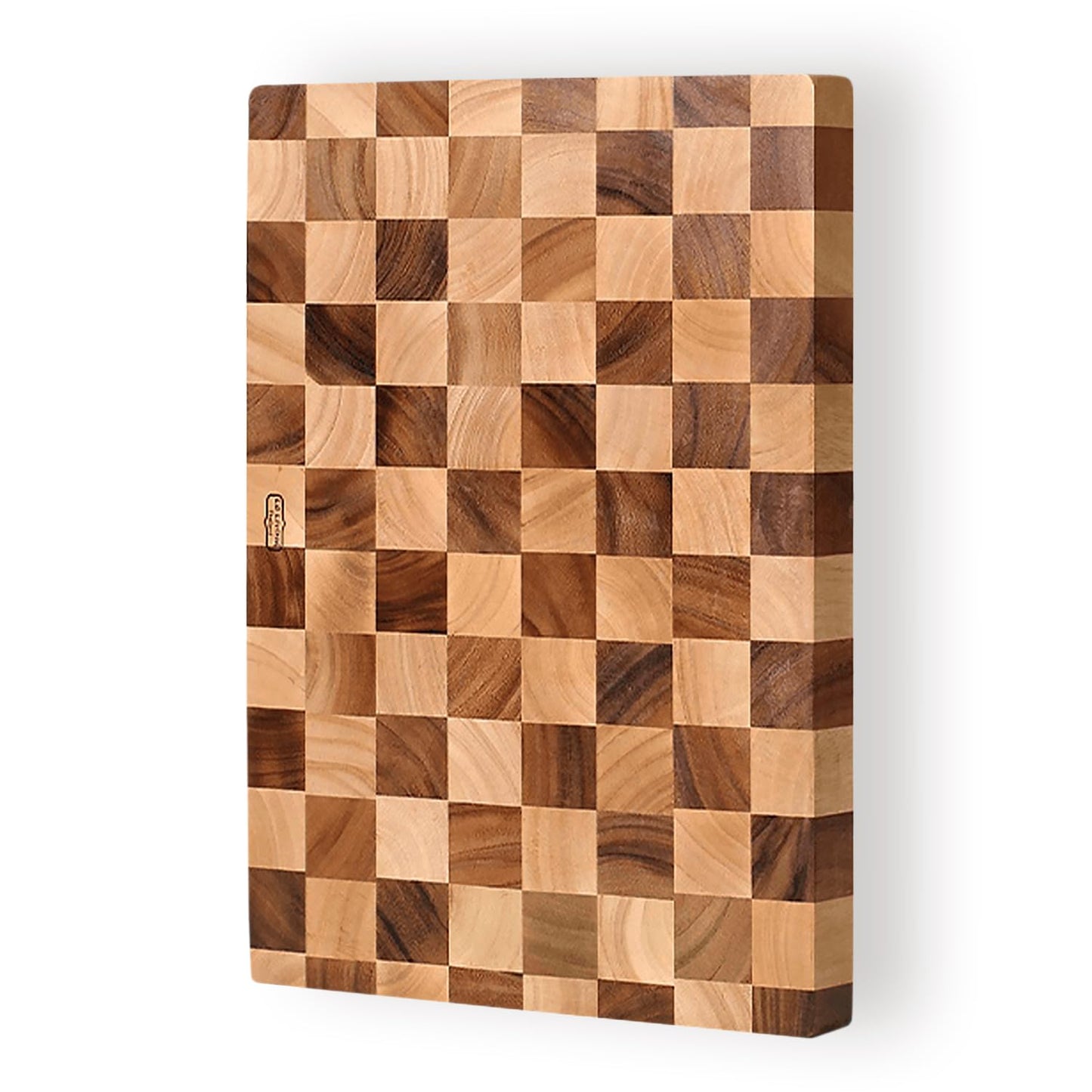 Thai End Grain Acacia Wood Checkerboard Style Butcher Board with Build-in Handle and feet