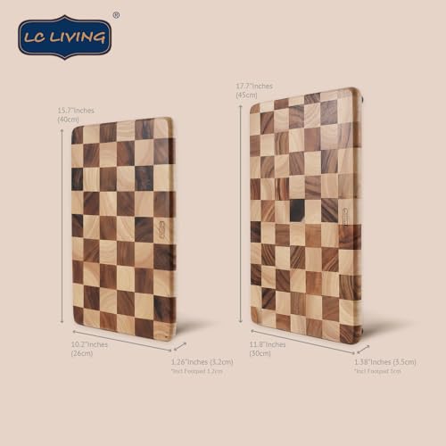 LC Living End Grain Acacia Wood Monogram Rectangular Cutting Board with Feet – 15.7"x10.2" and 17.7"x11.8", Reversible, Durable, Elegant Kitchen Décor