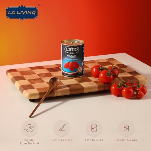 LC Living End Grain Acacia Wood Monogram Rectangular Cutting Board with Feet – 15.7"x10.2" and 17.7"x11.8", Reversible, Durable, Elegant Kitchen Décor