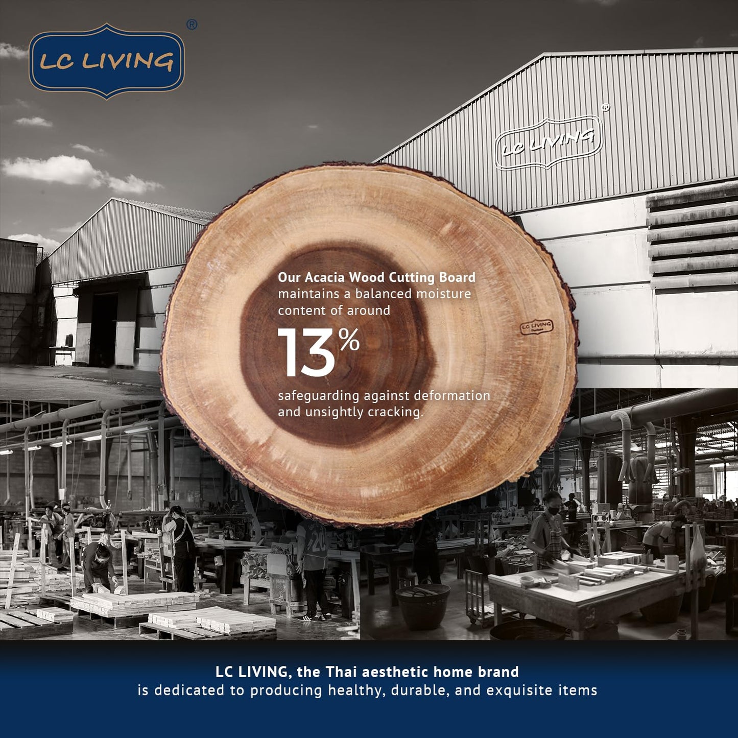 Thai End Grain Acacia Wood Striped Rectangular 1.57" thickness Butcher Block with Groove