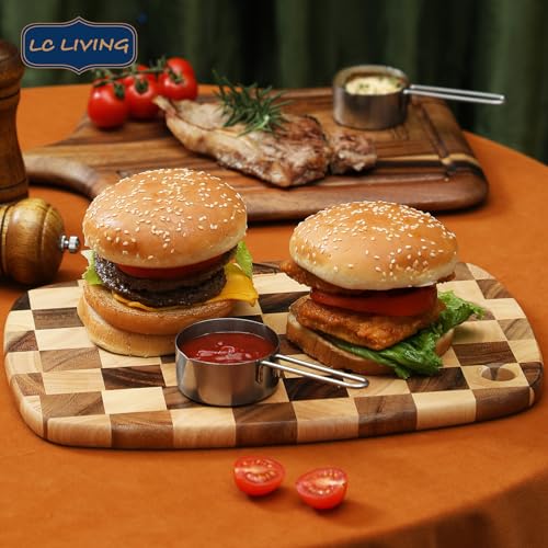 LC Living Thai End Grain Acacia Wood Monogram Oval Hanging Cutting Board – Ergonomic Grip, Lightweight, 15.7"x11", Checkered Design, Easy Transport and Hanging