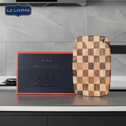 LC Living Thai End Grain Acacia Wood Monogram Oval Hanging Cutting Board, Gifted Packaging